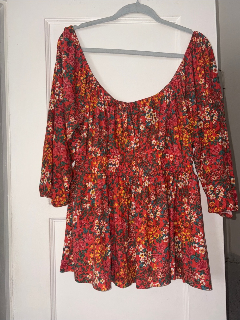 torrid Orange Floral Puff-Sleeve Peasant Tunic Size 1
